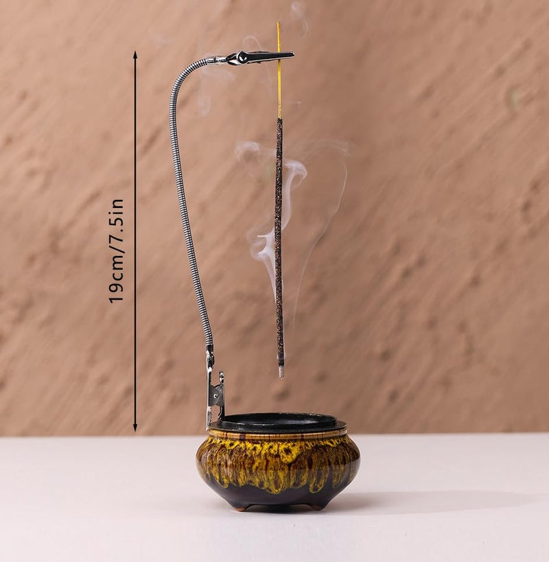 LamDawn Incense Burner with Calabash Incense Stick Holder - Porcelain Charcoal Censer for Use with Resin Granular Powder Cone or Coil Incense (Fambe Yellow) - Image 2